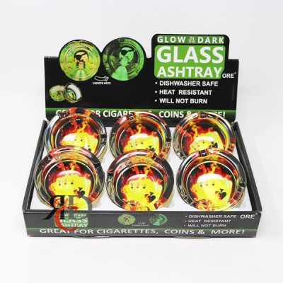 GLOW IN DARK GLASS ASHTRAY 6CT/ DISPLAY - ACES